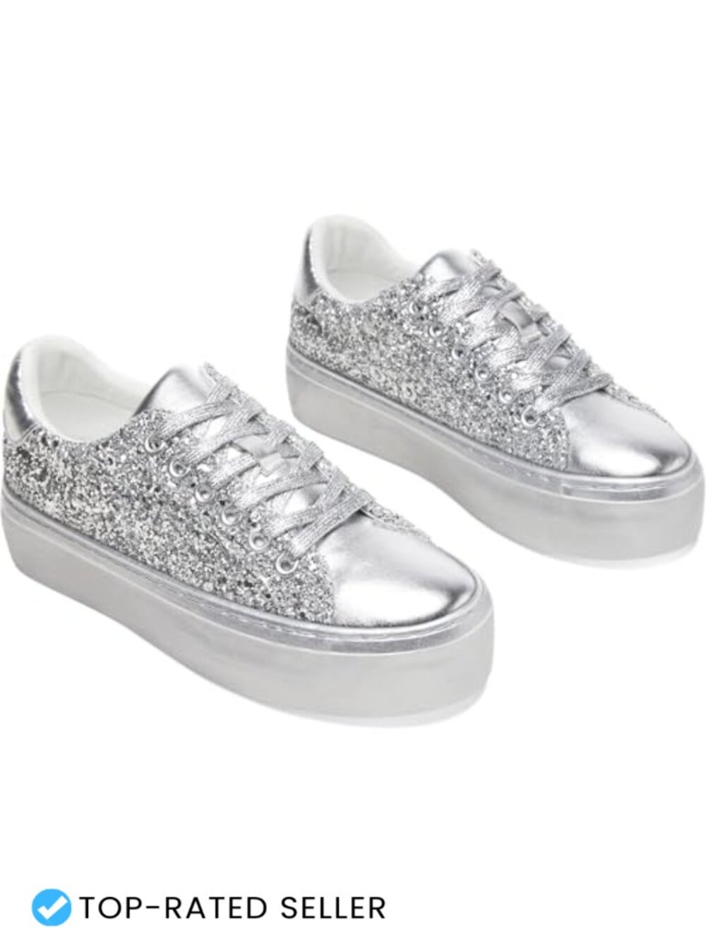 Women Glitter Platform Sneakers Lace-Up Chunky Low-Top Tennis Walking Shoes